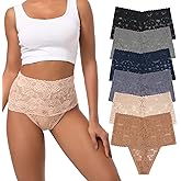 Xlndsoea Women's High Waisted Retro Lace Thong Panties Seamless Plus Size Cotton Underwear