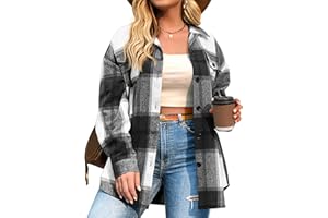 IN'VOLAND Womens Plus Size Shacket Jacket Flannel Plaid Long Sleeve Button Down Shirts Casual Fall Blouses Tops