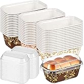 Baderke 60 Pcs 3.1 x 1.5 x 1.5 Inches Mini Paper Loaf Pan Disposable Baking Pan with Lids Paper Kraft Pans Supply for Valentines Day Cake Bread Oven Loaf Bakery Holiday Gifts