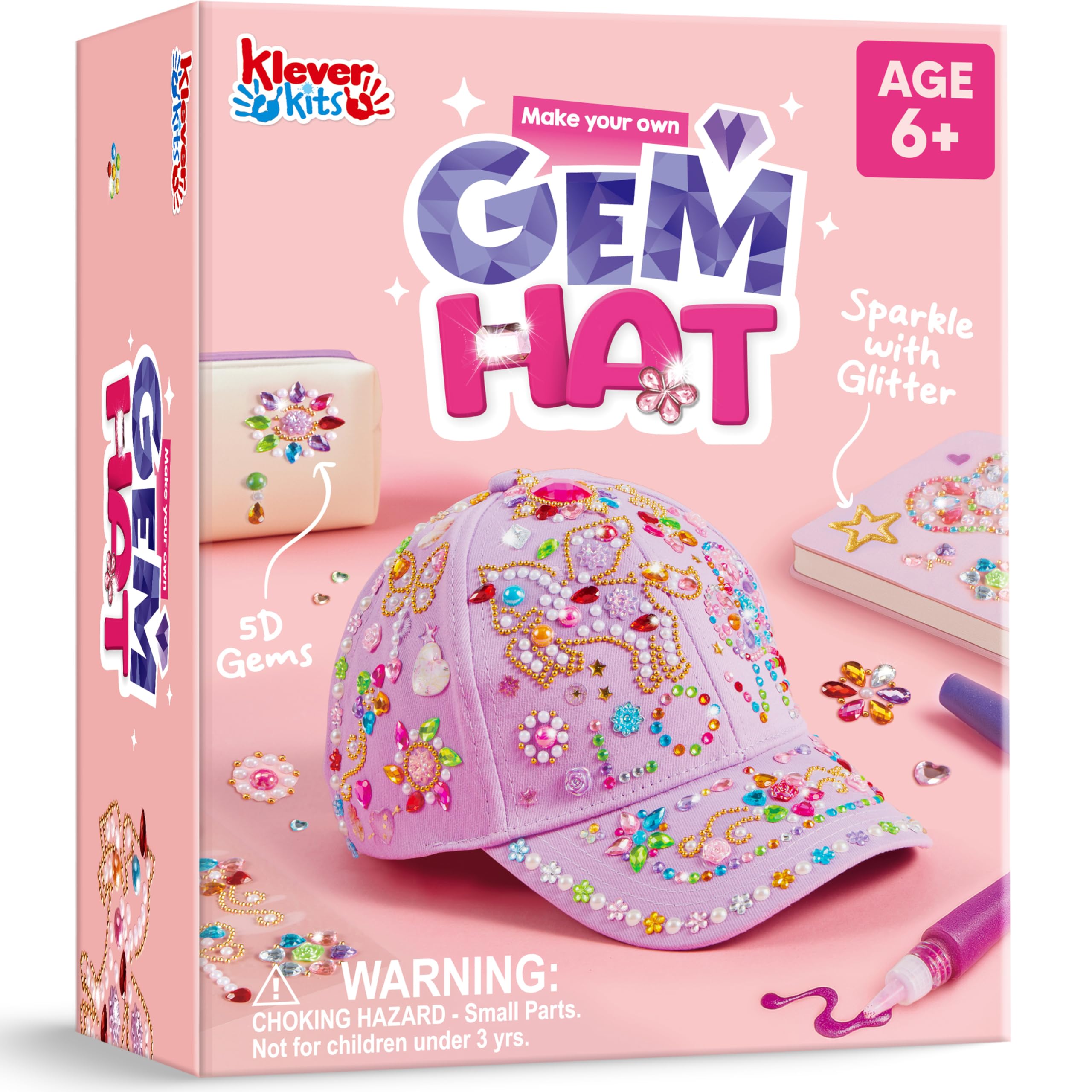 Klever Kits DIY Baseball Cap Craft Kit,Gifts for Girls Ages 5-12,Decorate Your Own Hat with Gem Stickers,Kids Art & Craft Toys for 5 6 7 8 9 10 12 Year Old Girl,Hat Craft Kit for Kids