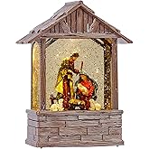 Nativity Snow Globe Christmas, Christmas Snow Globes with Silent Night Music, Swirling Glitter Timer Snow Globe Lantern with Jesus for Christmas Decor(Jesus)