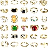 Florideco 30Pcs 18K Gold Plated Chunky Rings for Women Chunky Twisted Signet Rings Stackable Knuckle Midi Ring Adjustable Open Ring Sets