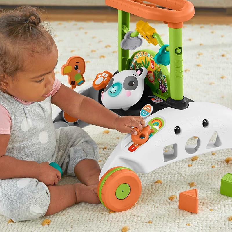 Fisher-price, andador panda 2 faces com atividades com luzes e sons, brinquedo para caminhar ou sentar com estampa de selva, presente para bebê acima de 6 meses (mattel hjy73)