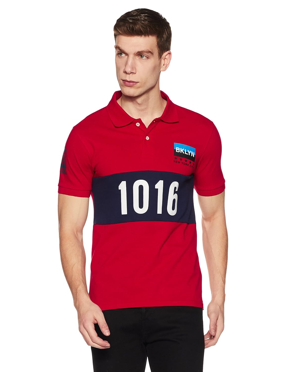 symbol amazon brand men's stylised cotton polo t-shirt