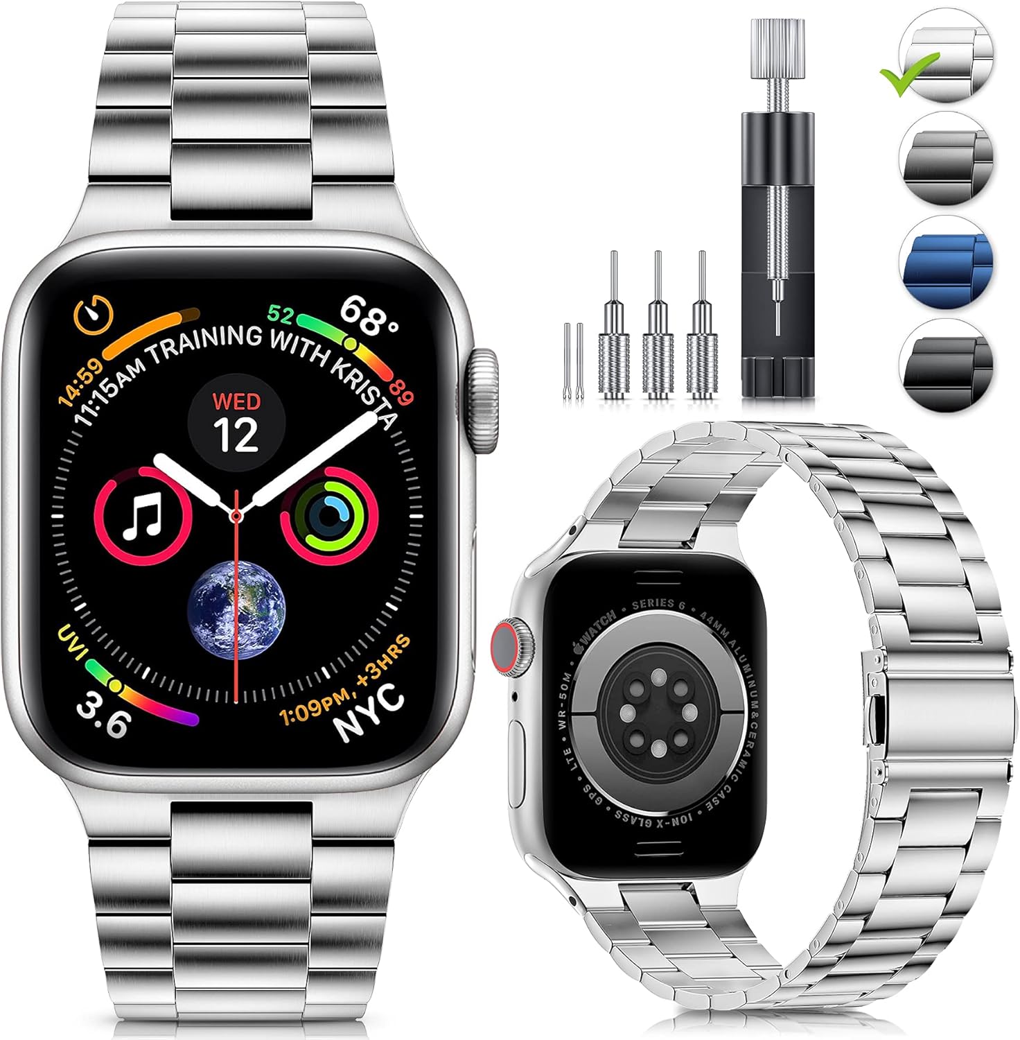 LELONG Compatible with Apple Watch Bands 44mm 42mm 40mm 38mm, Upgraded Version Stainless Steel Replacement for iWatch Band SE & Series 6/5/4/3/2/1