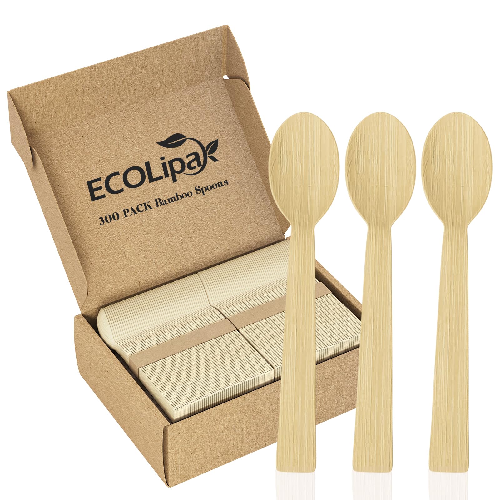 Photo 1 of ECOLipak 300 Count Bamboo Spoons Disposable, 6.7 Inch No Splinters Heavy Duty Bamboo Disposable Compostable Spoons for Party, Wedding, Camping, Traveling, Family Dinners, Large Events