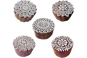 Artistic Motif Round and Mandala Block Print Wood Stamps (Set of 5)