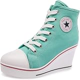 Amazon.com: Zapatillas de lona de tacón alto con cuña – Zapatillas de  deporte modernas y cómodas con tacón de cuña de 1.0 in para mujeres y niñas  – Cremallera en el tobillo