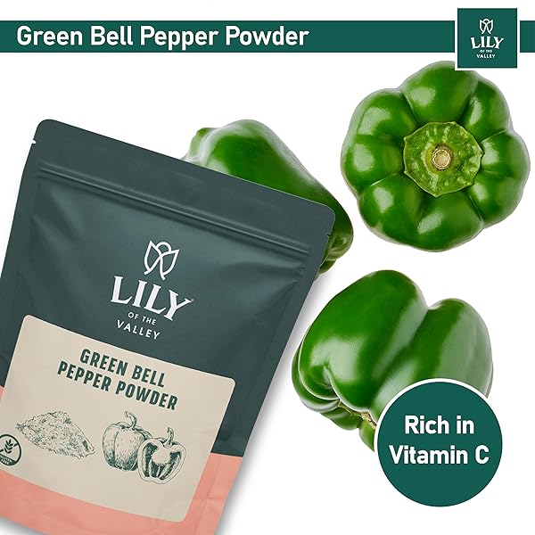 LILY OF THE VALLEY GREEN BELL PEPPER POWDER – GROUND PEPPER FOR COOKING – IDEAL FLAVOR & AROMA FOR SEASONING – NATURAL, VEGAN & GLUTEN-FREE – PACKED IN RESEALABLE POUCH (16OZ, 453G)- PACKAGE MAY VARY