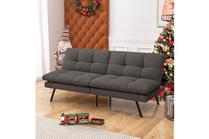 Cozysnooze Detachable Futon Sofa Bed,Convertible Futon Couch with Adjustable Backrest,Linen Fabric Memory Foam Folding Futon Loveseat Sleeper Sofa for Living Room,RV,Office,Apartment,Pure Grey