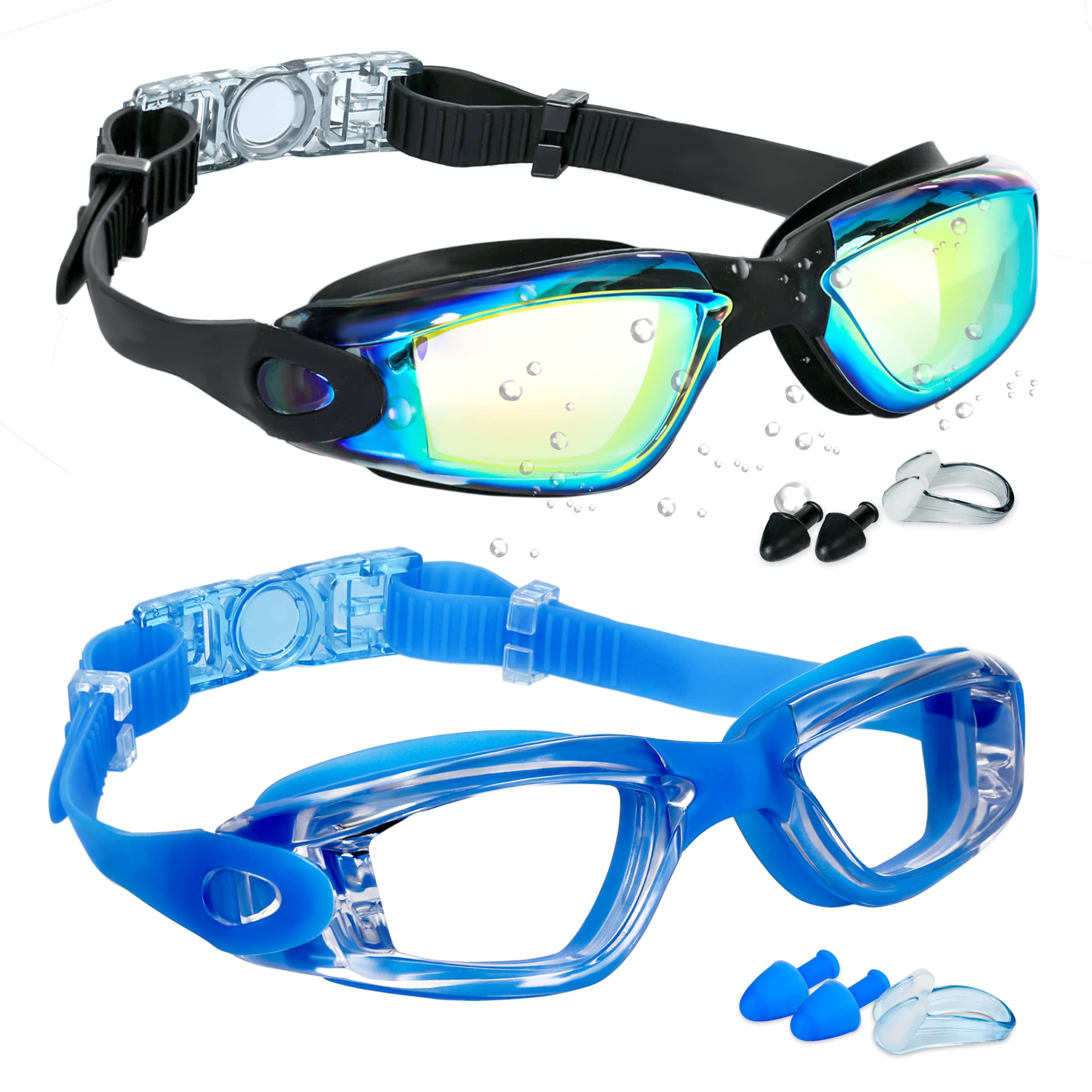 KCDMBUE Swim Goggles - 2 Pack Swimming Goggles Anti Fog No Leaking For Adult Women Men (Aqua & Clear Blue)
