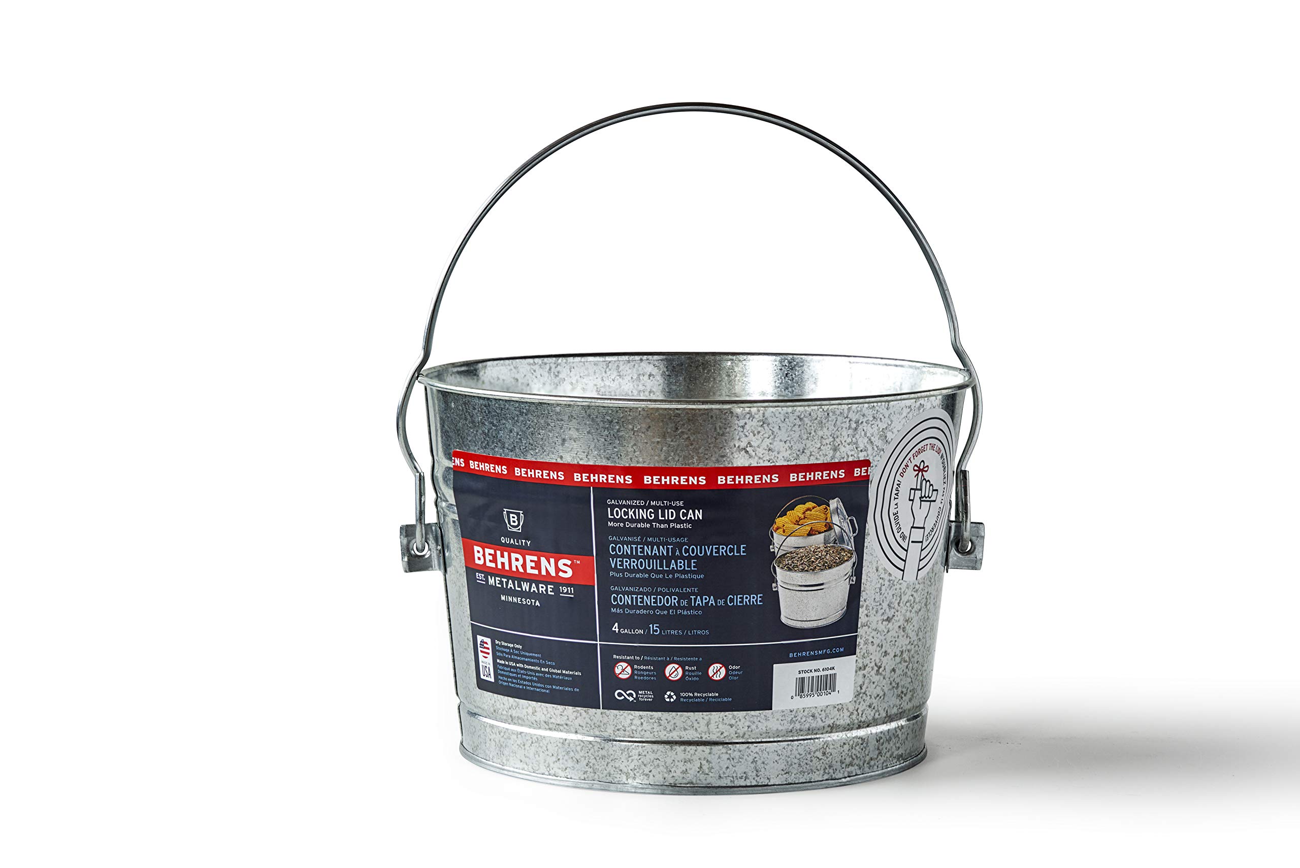 Behrens 1697 Manufacturing 6104 Galvanized Steel Locking Lid Can, 4
