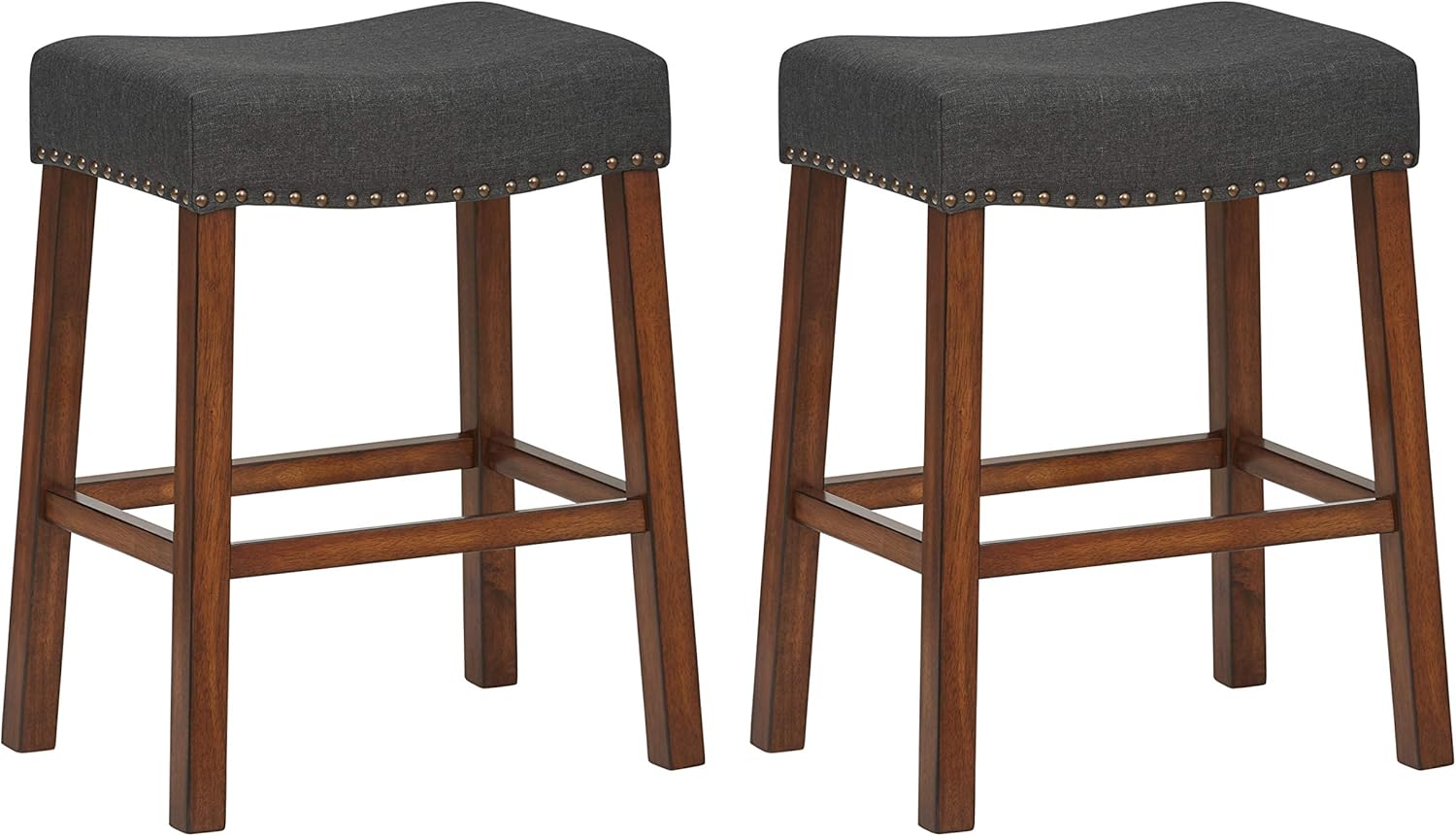 Amazon Brand – Ravenna Home Dawn Nailhead Saddle Counter Stool, 24