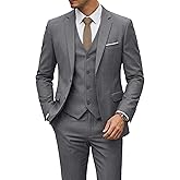 YND Men's 3 Piece Suit Set with Tie, 2 Button Slim Fit Solid Blazer Jacket Vest Pants, Business Wedding Party Suits for Men