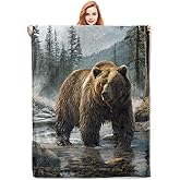 VANZEV Brown Bear in Misty Forest Flannel Blanket,Realistic Wildlife Soft Lightweight Throw Blankets Gifts for Women Nature Lovers,50" x 60" Perfect for Couch Bed Home Travel Decor