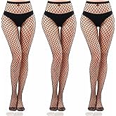 GYQUL 3 Pack Black High Waist Stretch Fit Fishnet Tights Mesh Leggings for Women One Size 80% Nylon 20% Spandex