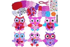 Winlyn 24 Sets Valentine Decorations DIY Heart Owl Ornaments Valentine Craft Kit Valentine Owl Art Sets Hearts Foam Valentine Stickers for Kids Valentine's Day Party Classroom Activities Gift Exchange