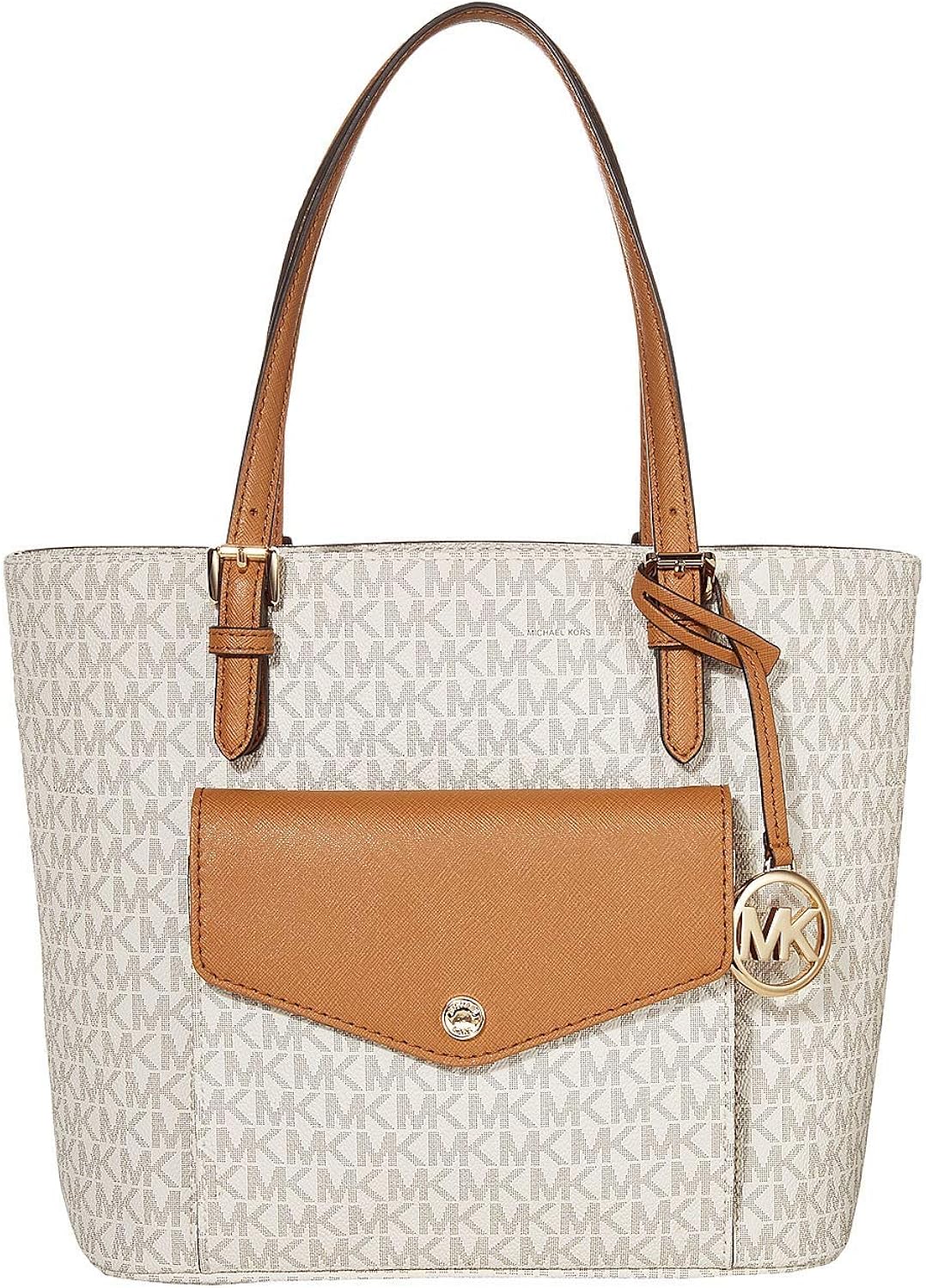 white and brown michael kors purse