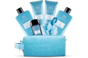 Yard House Bath and Body Mens Gift Set - Glacier Absolute - Premium Fathers Day Birthday Christmas Gifts Ideas For Him - Skin Care Kits For Men in Leather Toiletry Bag w. Full Size Items