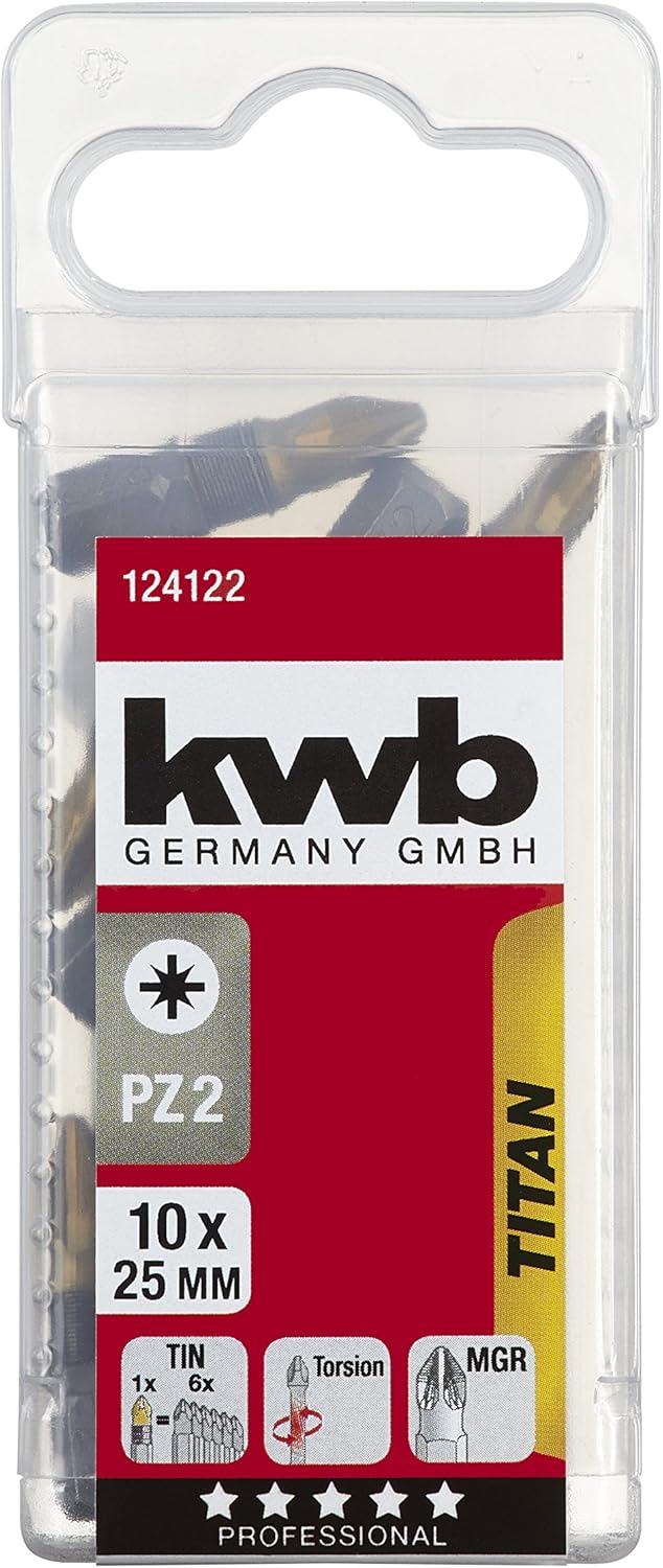 kwb TITAN Bits - 10-Piece PZ 2 Bit Set, 25 mm Length, Bit Box, 1/4" Hex Shank, Universal, Titan Nitrided for Extended Lifespan - Image 5