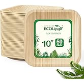 ECOLipak 10 Inch Compostable Palm Leaf Plate Like Bamboo Plate, 50 Pack Disposable Biodegradable Plates Suitable for Party, Dinner