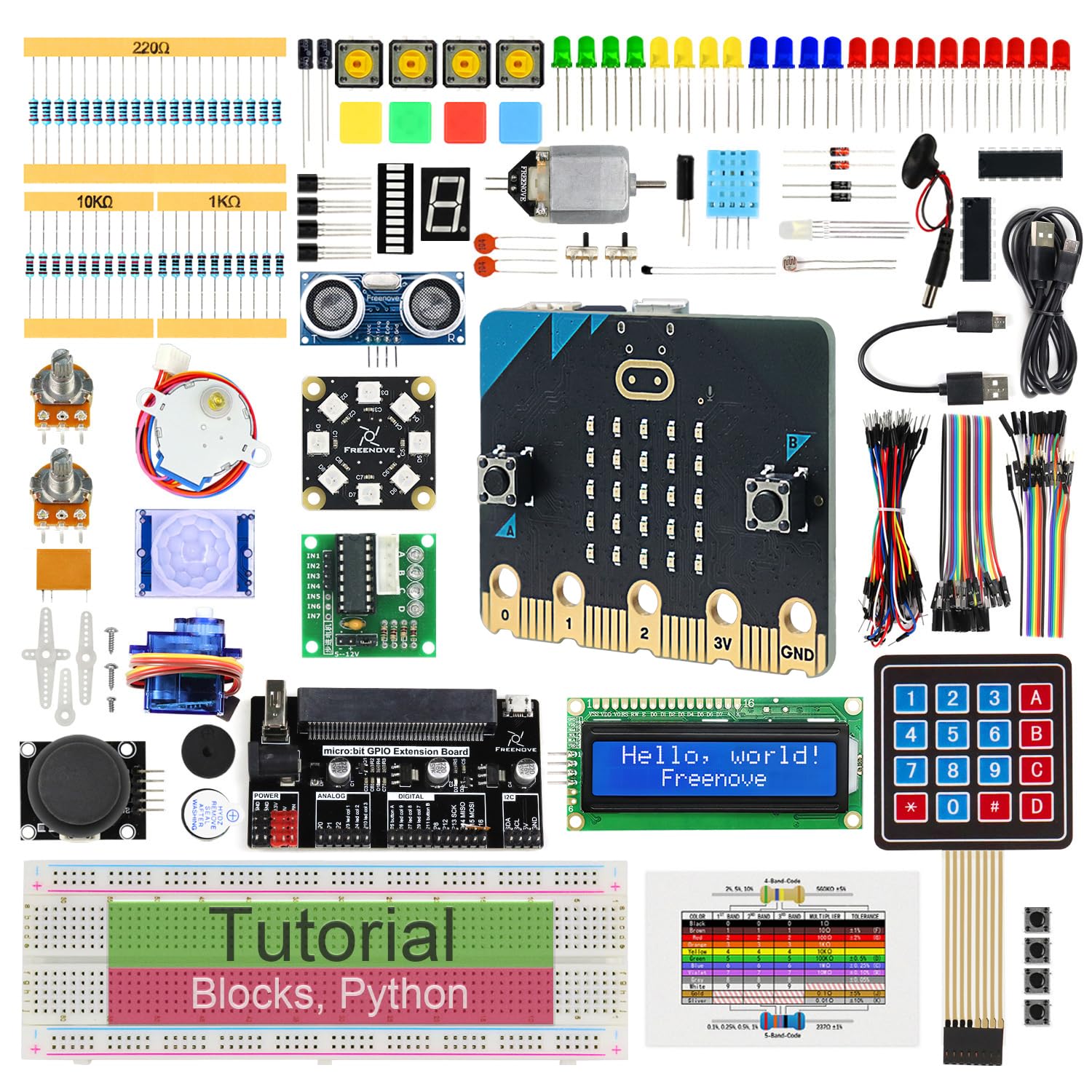 Freenove Ultimate Starter Kit for BBC micro:bit (V2 Included), 316-Page Detailed Tutorial, 225 Items, 44 Projects, Blocks and Python Code