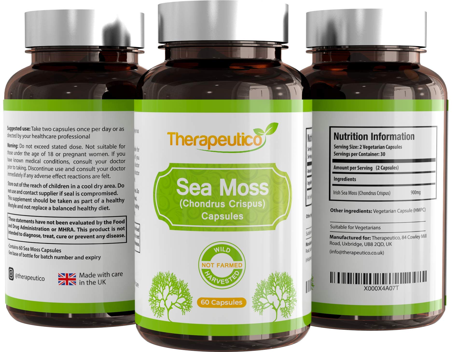 Sea Moss Capsules Wild Harvested 60 Veg Capsules Full Spectrum