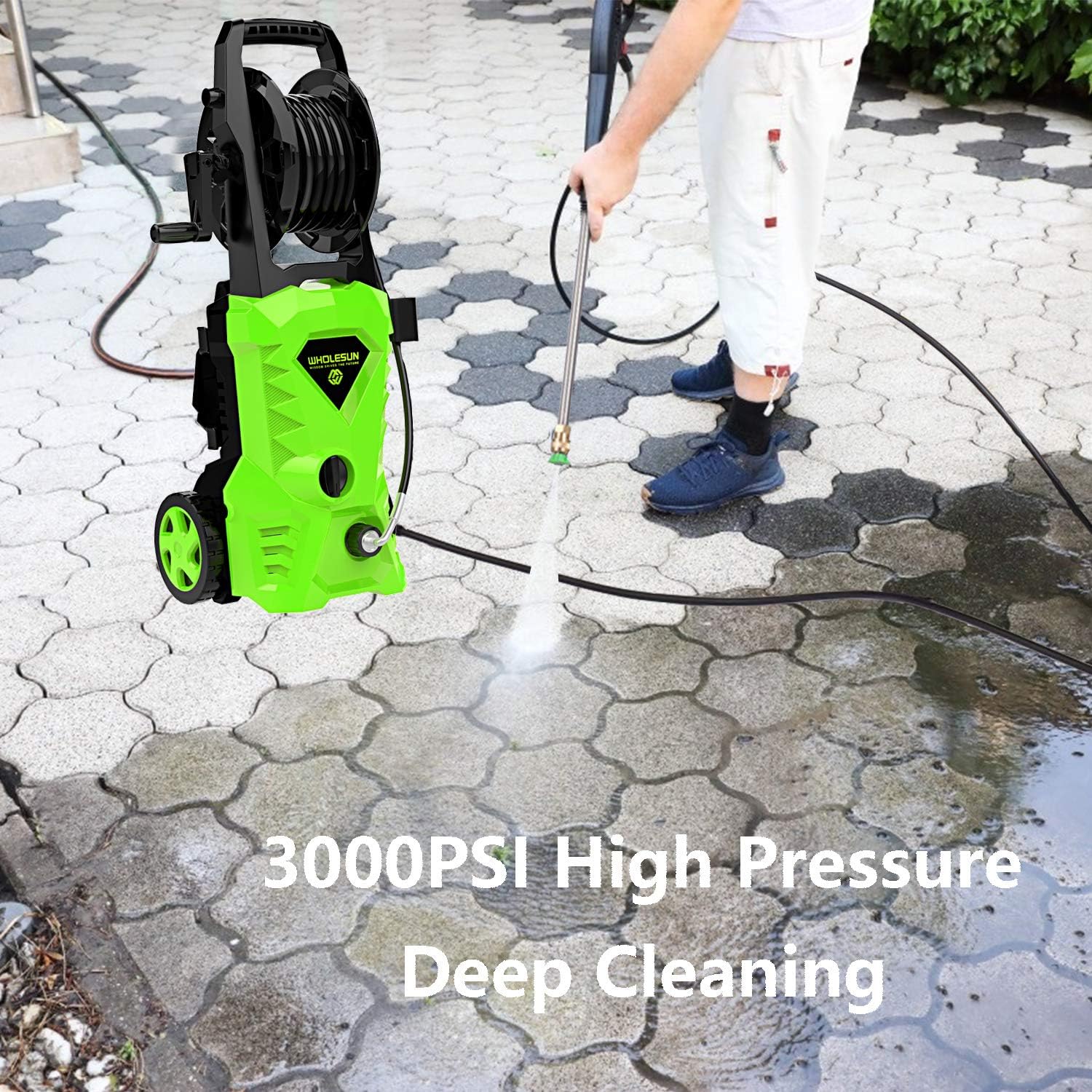 WHOLESUN 3000PSI Electric Pressure Washer 2.4GPM Power Washer 1600W High Pressure Cleaner Machine with 4 Nozzles Foam Cannon, Best for Cleaning Homes, Cars, Driveways, Patios (Green) : Garden & Outdoor