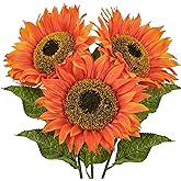 Sunflowers Artificial Flowers 26" Long Stem Large Fake Sunflower Decor Floral Arrangements Centerpiece for Home Decor Wedding Party Orange Flowers Artificial For Decoration 8" Full Bloom Flowers