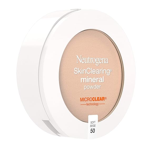 NEUTROGENA SKINCLEARING MINERAL ACNE-CONCEALING PRESSED POWDER COMPACT, SHINE-FREE & OIL-ABSORBING MAKEUP WITH SALICYLIC ACID TO COVER, TREAT & PREVENT BREAKOUTS, SOFT BEIGE 50, .38 OZ