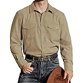 VATPAVE Mens Western Cowboy Shirts Button Up Shirts Long Sleeve Work Shirts for Men with Two Pockets