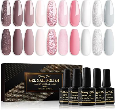 Shining She Gel Nail Polish Set 10 Colors 8ML Soak Off UV/LED Pink White Grey