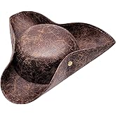 Jgalnim Novelty Faux Leather Pirate Hat,Brown Faux Leather Hat,Tricorn Pirate Hat for Adult Men Women,Halloween Pirate Costume Accessories