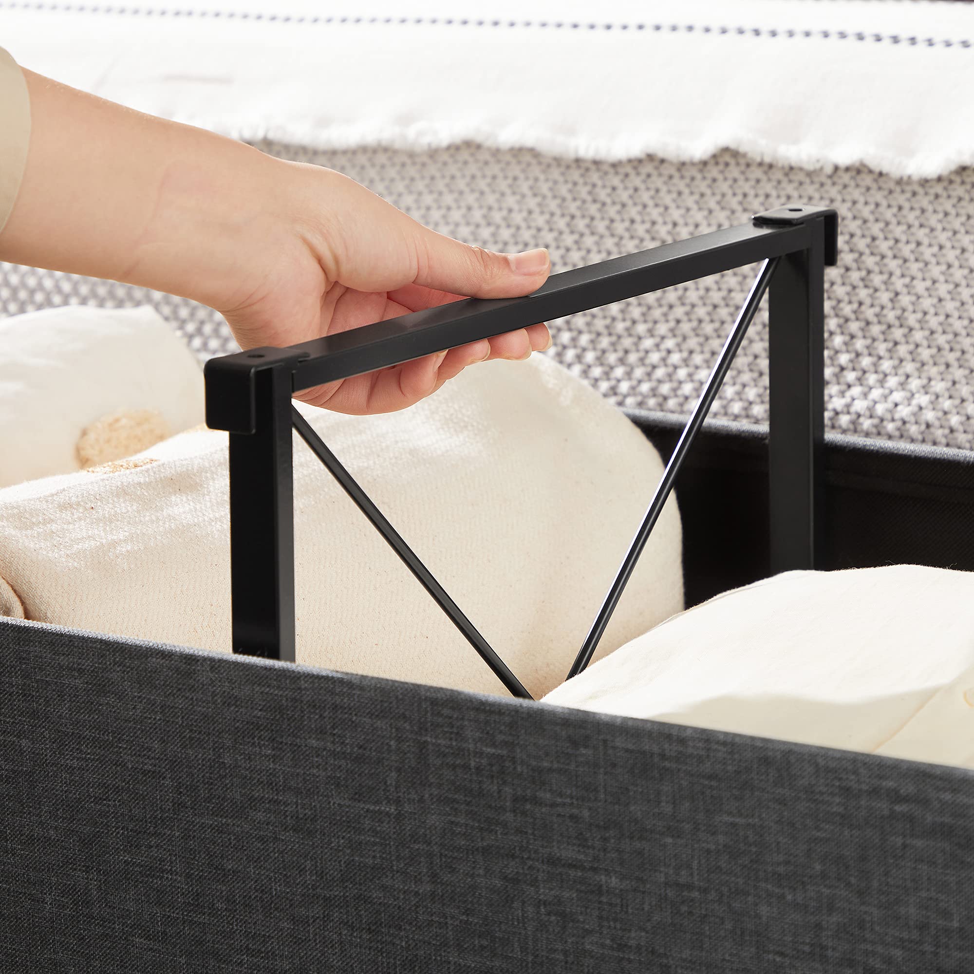 SONGMICS MAZIE Collection - 43 Inches Storage Ottoman, Foldable Storage Bench with Flipping Lid, 660 lb Load Capacity, for Entryway, Living Room, Bedroom, Dark Gray ULSF76GYZ