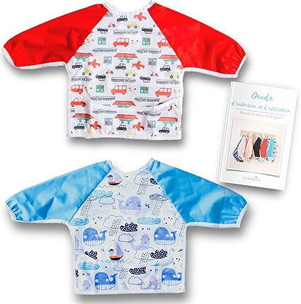 Lot De 2 Bavoirs A Manches Longues Sobakids Bavoir Impermeable Facile A Nettoyer Manche Longue Avec Poignet Elastique Resserre Protection Maximale Bebe Garcon 6 Au 24 Mois Bonus Offert Amazon Fr Bebes Puericulture