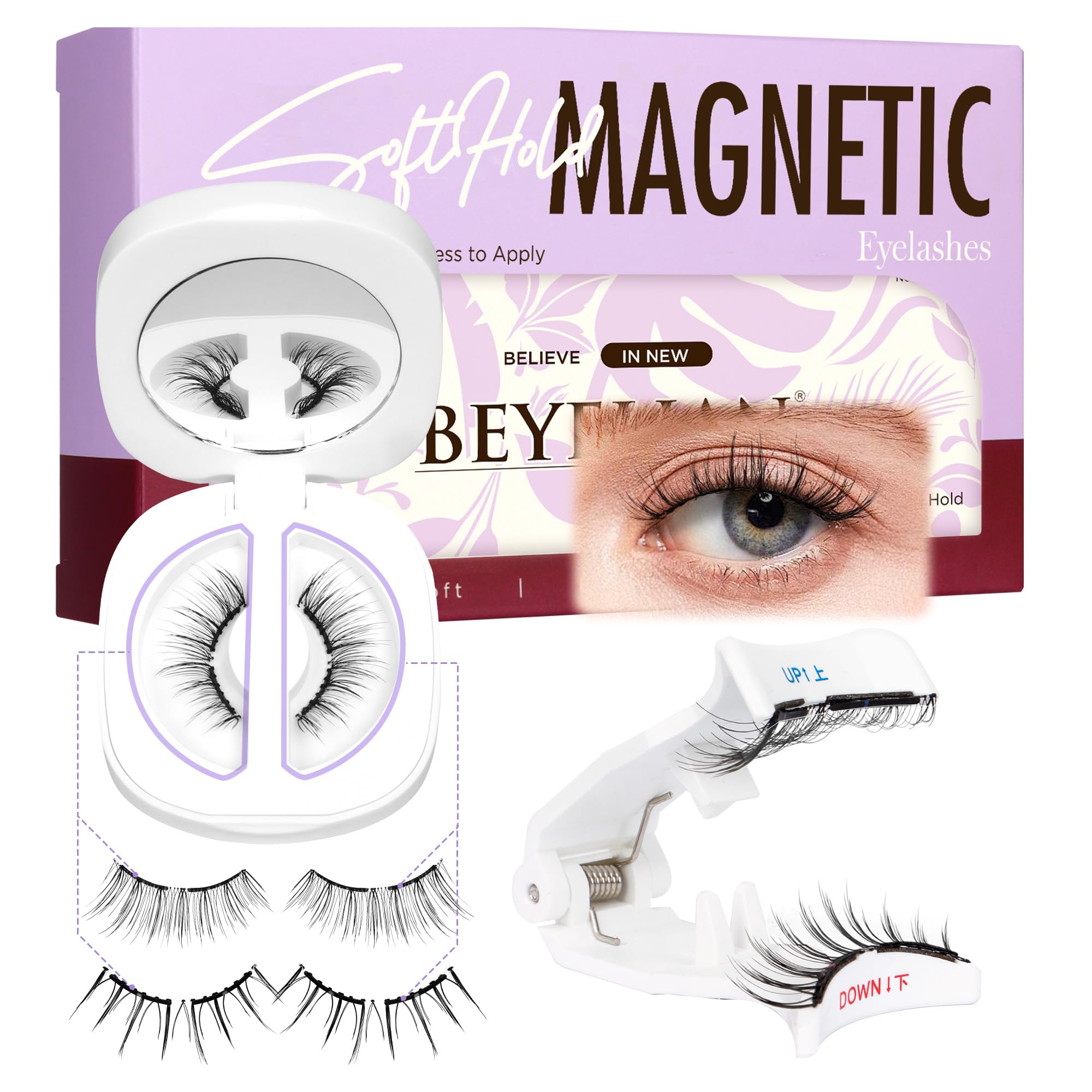 Photo 1 of BEYELIAN Magnetic Eyelashes with Applicator, Soft Magnetic Lashes Natural Look Comfortable & Secure Fit Easy to Apply Reusable (1 Pairs, CS01)