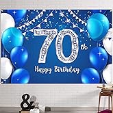 HAMIGAR 6x4ft Happy 70th Birthday Banner Backdrop - 70 Years Old Birthday Decorations Party Supplies for Women Men - Blue Silver