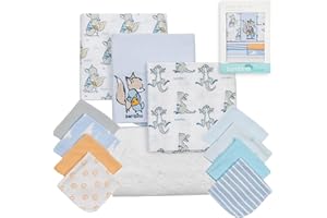 Baby Boy Newborn Essentials Must Haves 12pcs Light Blue Baby Shower Gifts-Receiving Blankets and Newborn Bath Kit Diaper Change Set, Newborn Bath Essentials-Machine and Dryer Safe by BAMBINO CREATIONS