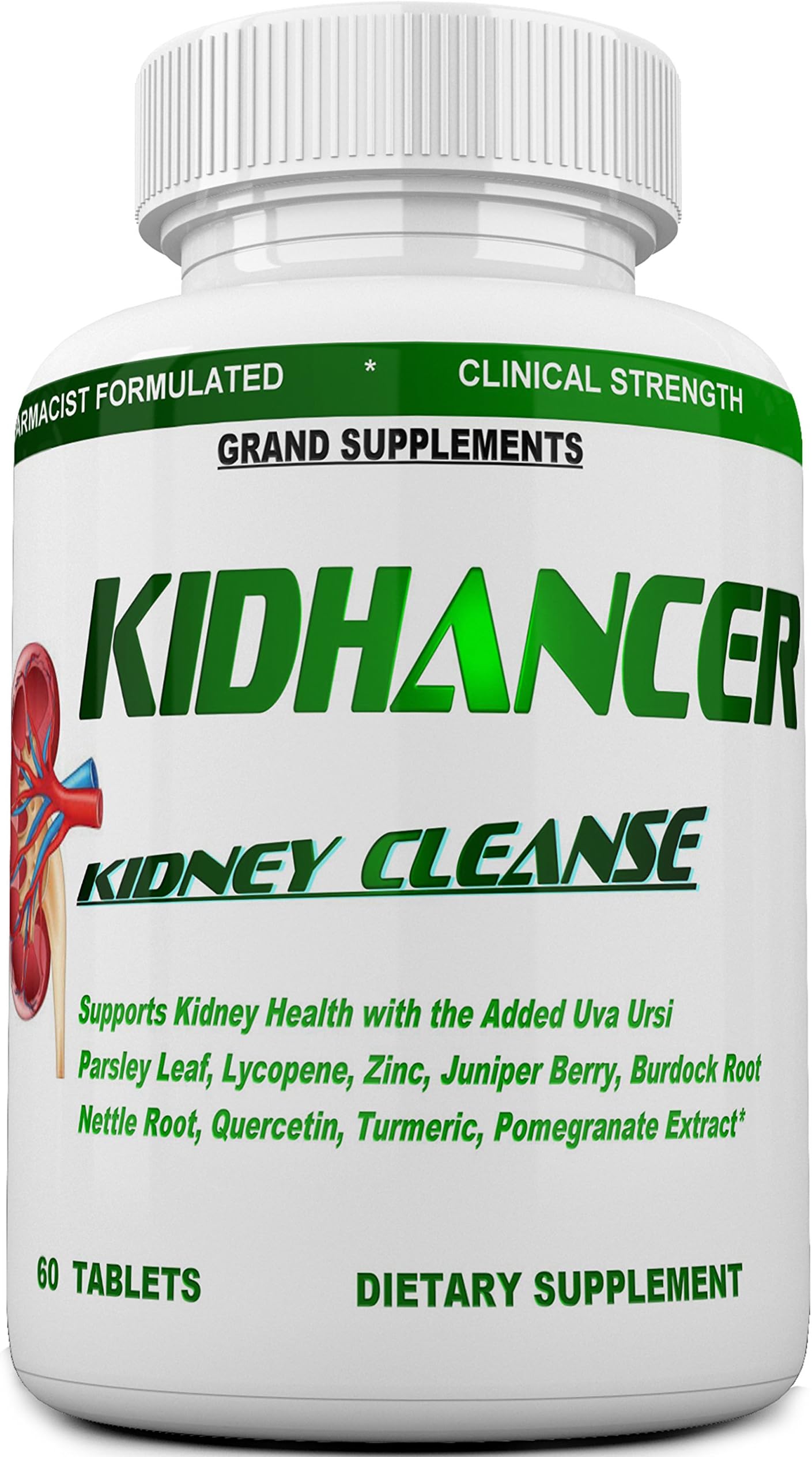 KIDHANCER Kidney Cleanse Supplement - Supports Bladder Health & Urinary Tract – with Uva Ursi, Quercetin, Juniper Berry, Parsley, Buchu, Burdock, Pomegranate Extract – 1860 MG - 60 Tablets