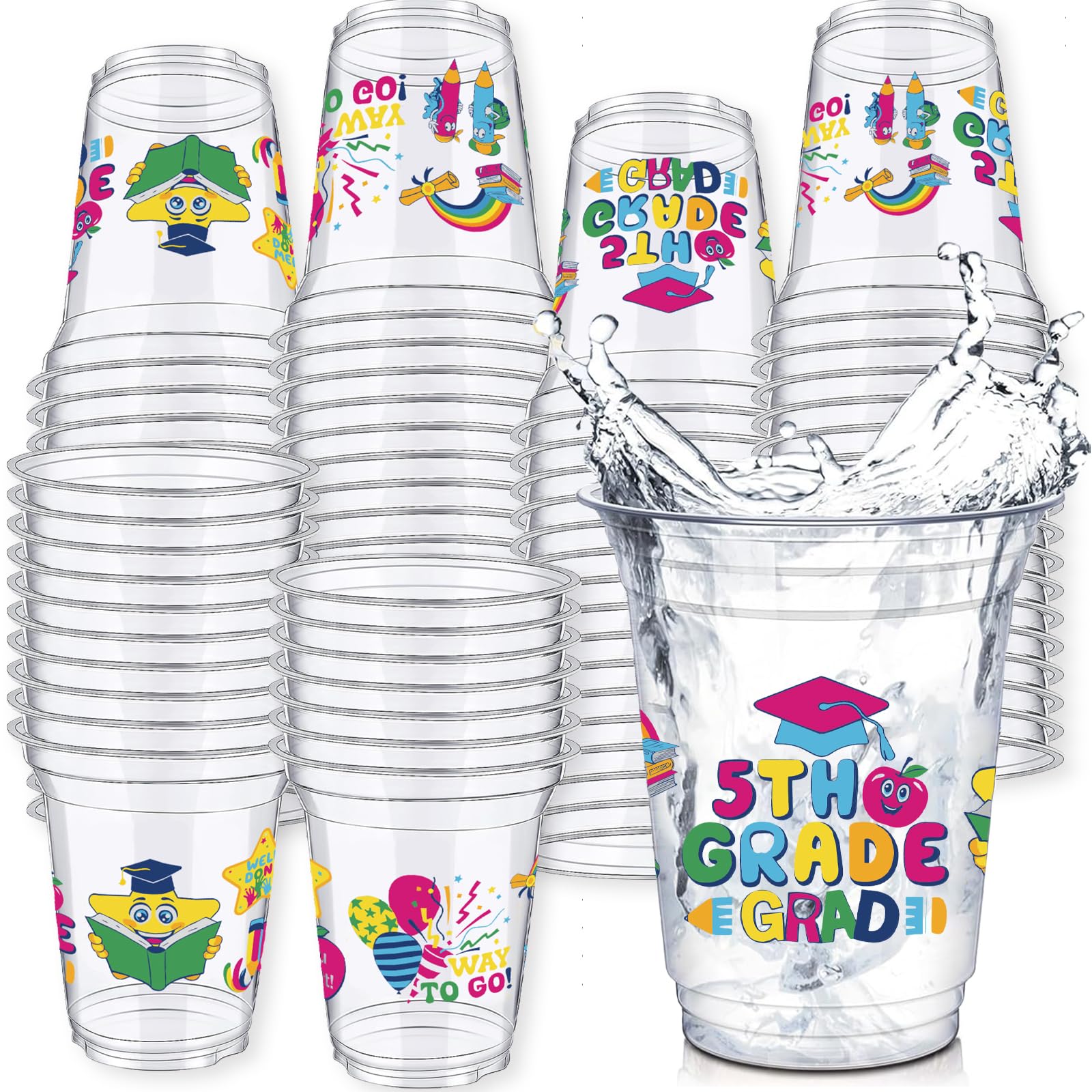 Photo 1 of 5th Grade Graduation Party Cups, 12 oz Clear Plastic, 50 Pack