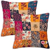NenuVainl Throw Pillow Covers 18x18 Set of 2, Patchwork Cushion Covers, Decorative Square Pillowcases for Couch, Bedroom, Living Room