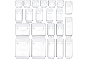 SMARTAKE 22-Piece Drawer Organizer with Non-Slip Silicone Pads, 5-Size Clear Desk Drawer Organizer Trays Storage Tray for Makeup, Jewelries, Utensils in Bedroom Dresser, Office and Kitchen, Clear