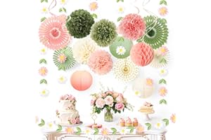 NICROHOME EUR Wedding Decorations, 20 PCS Sage Green and Pink Tissue Pom Poms Paper Lanterns Paper Fans 3D Flower Garlands fo