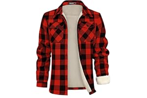 WULFUL Men's Flannel Shirts Jacket Casual Button Down Plaid Outerwear Coat Long Sleeve Fleece Shacket lightweight
