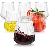 tchrules 40 Pack 12oz Plastic Stemless Wine Glasses, Clear Disposable Ribbed Cocktails Whiskey Glasses, Unbreakable Outdoor Plastic Drinking Cups for Party Wedding Birthday Holiday Mimosa Bar Supplies