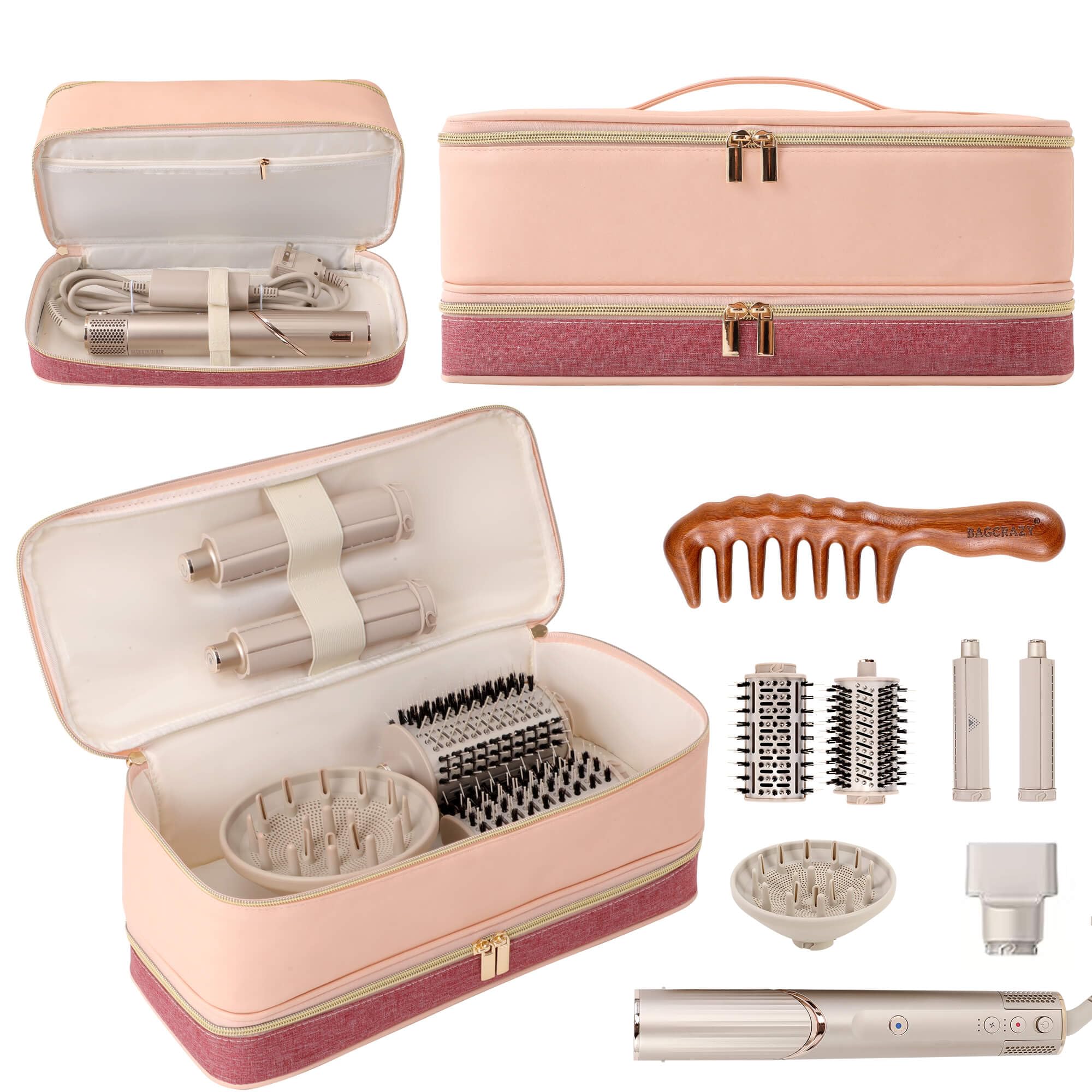 Photo 1 of BAGCRAZY Travel Carrying Case for Dyson Shark Flexstyle Revlon Hair Dryer Airwrap, Portable Dyson Airwrap Travel Case, Shark Hair Tools Storage Bag for Airwrap Styler and Attachments, Pink and Crimson
