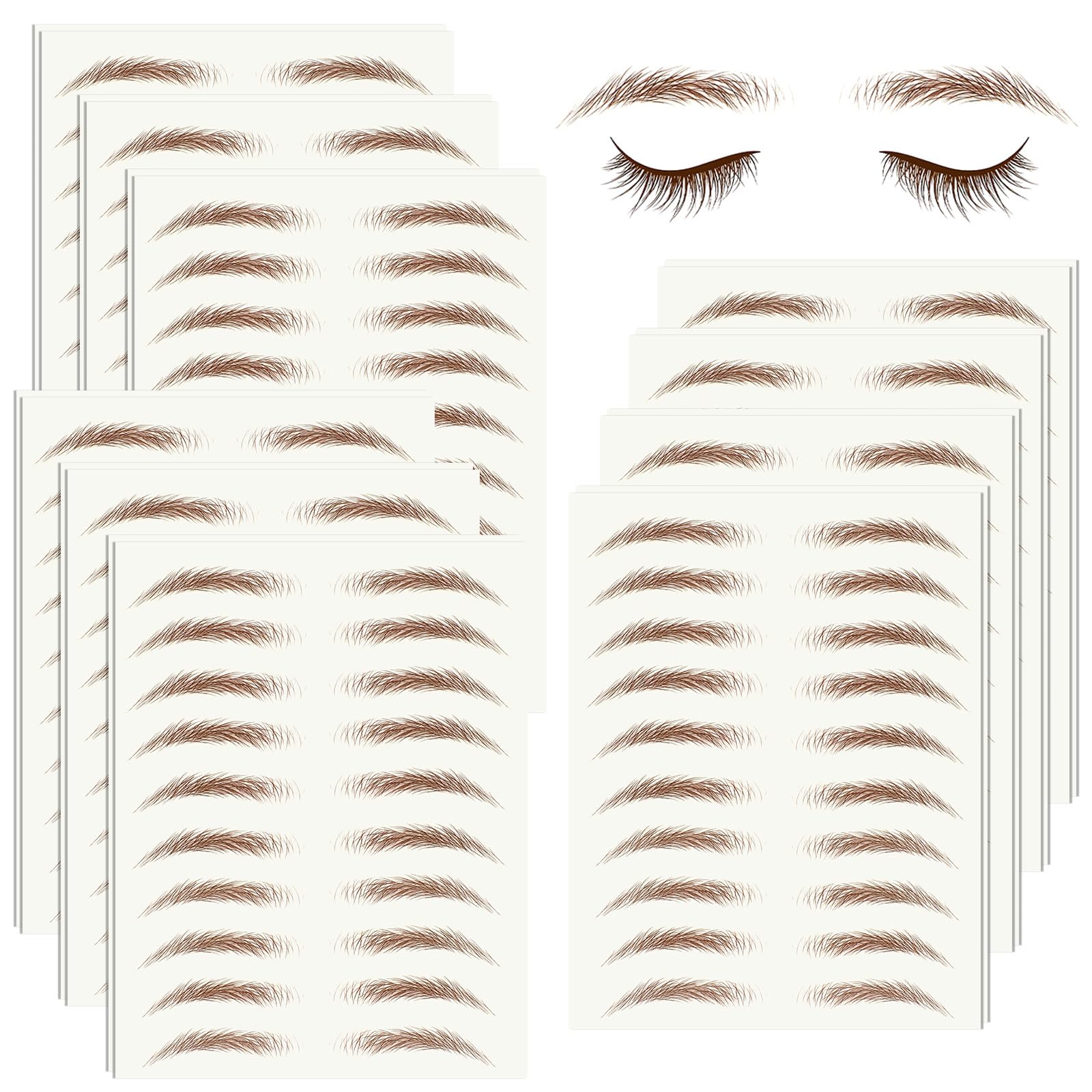 Photo 1 of 20 Sheets 200 Pairs Eyebrow Tattoo Sticker Waterproof 4D Hair-Like Natural Fake Tattoo Eyebrows Transfers Stickers Peel Off Brows Grooming Shaping Makeup Sticker for Women Girls, Brown