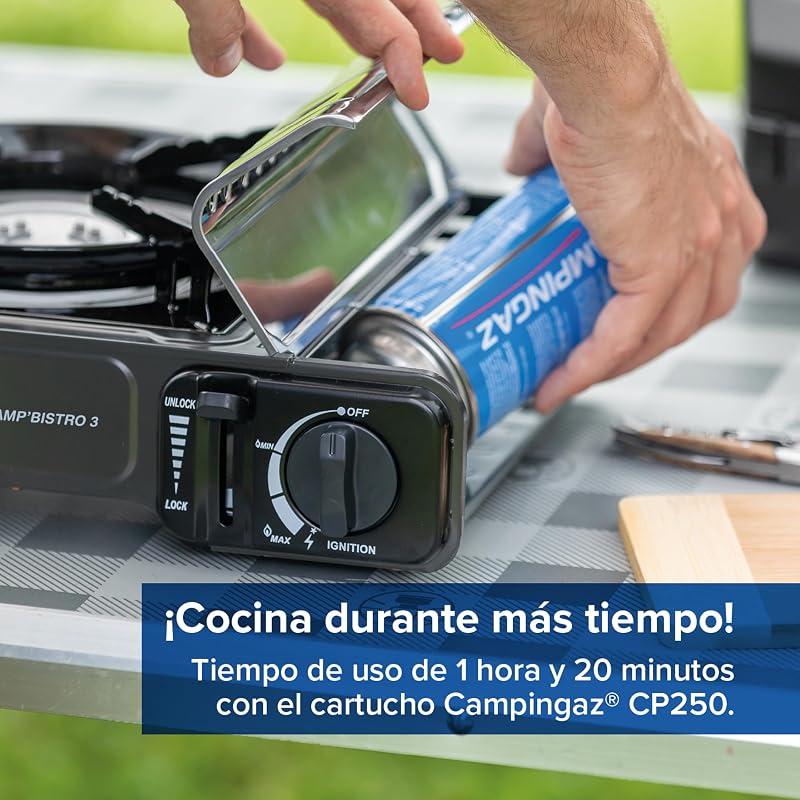 Campingaz Camp Bistro 3 Fogão Combo & Griddle | Fogão de campismo de 1 bico | 2200 watts | Cozinha exterior portátil compacta | Inclui estojo de transporte para facilitar o transporte