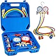 Luney 3 Way AC Gauges Set, AC Manifold Gauge Set for R134a R410a R12 R22 R502 Refrigerant with 4FT Flameproof Hoses & Adapter, Puncturing & Self Sealing Can Tap Freon Charge Kit
