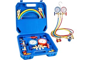 Luney 3 Way AC Gauges Set, AC Manifold Gauge Set for R134a R12 R22 R502 Refrigerant with 4FT Flameproof Hoses & Adapter, Puncturing & Self Sealing Can Tap Freon Charge Kit(℃)